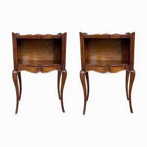 19th Century French Wooden Bedside Table with Open Shelf, Set of 2