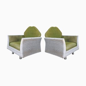 Fauteuils Hollywood Regency en Faux Bambou avec Dossier en Jonc, Set de 2