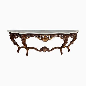 Spanish 20th Century Baroque Style Carved Walnut and Marble Console Table