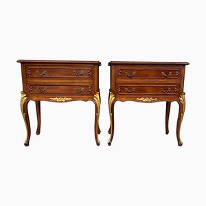 French Louis XV Style Walnut Bedside Tables, Set of 2