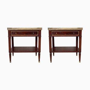 Tables de Chevet 20ème Siècle en Marbre, Bronze et Noyer, Set de 2