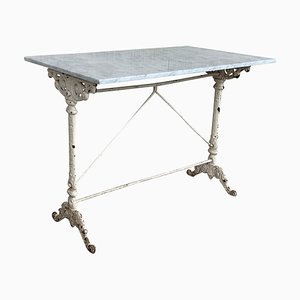 Metal Bistro Side Table with White Marble Top, France, 1930s