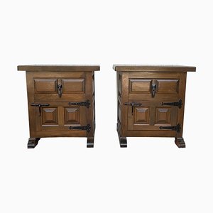 20th-Century Spanish Nightstands with One Drawer, Door and Iron Hardware, Set of 2