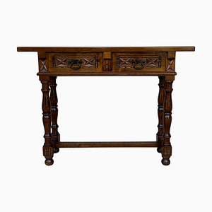 20th-Century Spanish Tuscan Console Table with Two Drawers and Turned Legs