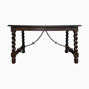 Spanischer barocker Solomonic Tisch aus Nussholz, 19. Jh., Fratino Tisch mit Eisengestell