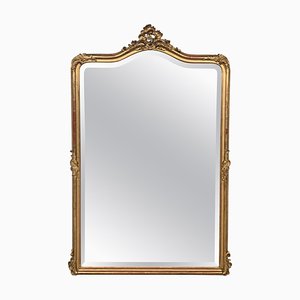 19th-Century French Empire Carved Giltwood Rectangular Mirror with Crest