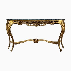 20th-Century Baroque Style Carved Walnut Ormolu and Green Marble Console Table