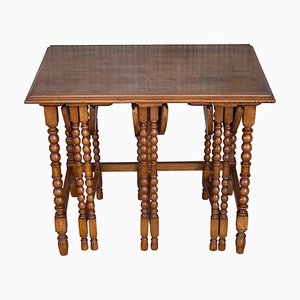 Tables Gigognes et Pliantes en Noyer avec Pieds Tournés, Espagne, 20ème Siècle, Set de 4