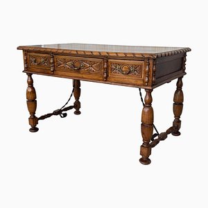 20th-Century French Louis XV Style Carved Walnut Desk with Three Drawers