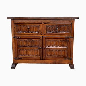 19th Century Northern Spanish Carved Walnut Console Table with 2 Drawers