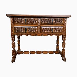 Table Console du 19ème Siècle en Noyer Sculpté avec Quatre Tiroirs