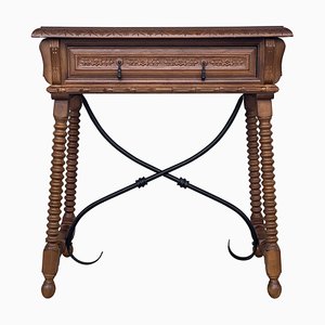 20th-Century Spanish Bargueno Table or Lady's Desk with Carved Drawer