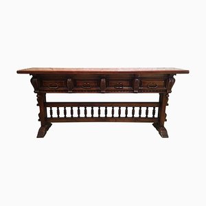 20th-Century Walnut Console Table with Four Carved Drawers from Valentí