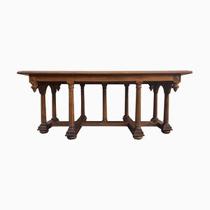 Late 19th-Century Spanish Carved Coffee Table with Wood Stretchers