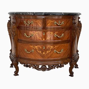 20th-Century Carved Marquetry Chest of Drawers with Four Drawers