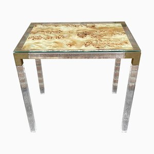 Vintage Methacrylate, Acrylic Glass, and Brass Side Table, 1970s