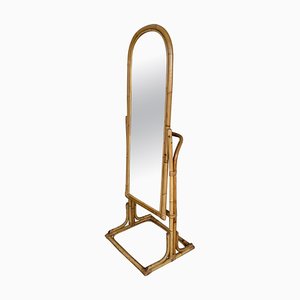 Mid-Century Modern French Faux Bamboo Cheval Mirror with Back Hanger