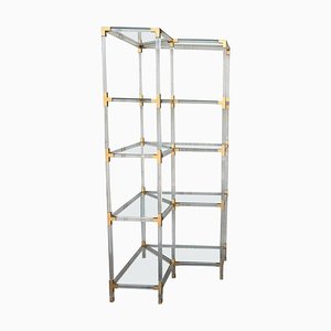 Mid-Century Brass, Acrylic Glass and Glass Shelving Unit with Five Shelves