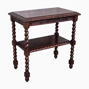 Spanish Walnut Carved Side Table with Low Shelf, 1880s