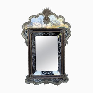 Espejo veneciano rectangular con cresta, siglo XVIII