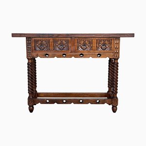 18th Carved Two-Drawer Baroque Spanish Walnut Console Table