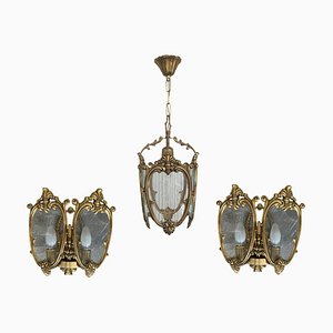 Französische Wandleuchten aus Bronze & Glas, 20. Jh., 2er Set