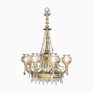 Lampadario neoclassico in cristallo e bronzo