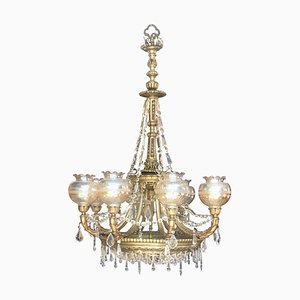 Neoclassical Spanish Crystal and Bronze Chandelier