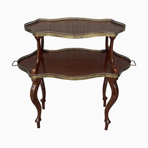 French Mahogany Brass Two-Tier Side Table