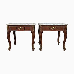 Louis XV Style Mahogany and Marble-Top Coffee Table, Set of 2