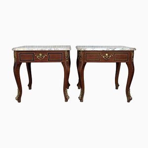 Table Basse Style Louis XV en Acajou et Plateau en Marbre, Set de 2