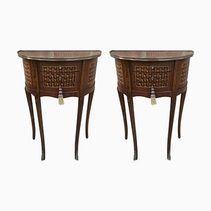 19th Century Bouillotte Louis XVI Style Bronze and Walnut Table, Set of 2