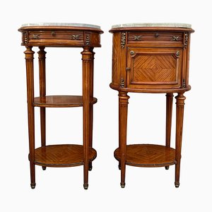 Louis XV Style Oval Marble-Top Bronze Nightstands, Set of 2