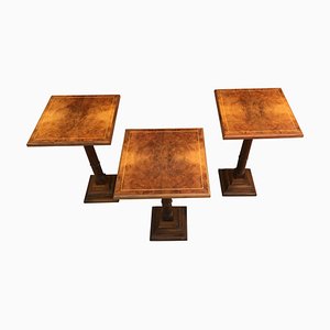 Mid-20th Century Walnut Wood Square Top Pedestal Tables, Set of 3