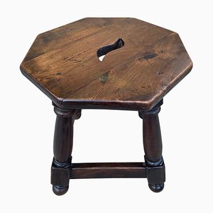 Tabouret Bas en Noyer, Espagne, 20ème Siècle