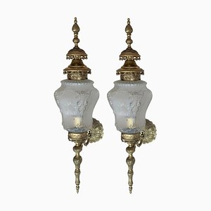 20th Century Large French Bronze and Glass Sconces, Set of 2