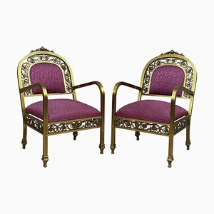 20th Century French Gold Brass and Bronze Armchairs, Set of 2