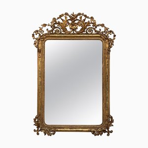 Rechteckiger französischer Spiegel mit Rahmen aus geschnitztem & vergoldetem Holz, 19. Jh