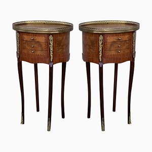 19th Century Kidney Shaped Bronze and Walnut Tables, Set of 2