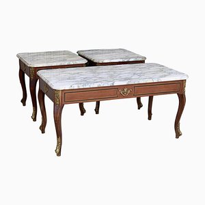 Louis XV Style Mahogany and Marble-Top Coffee Tables, Set of 3