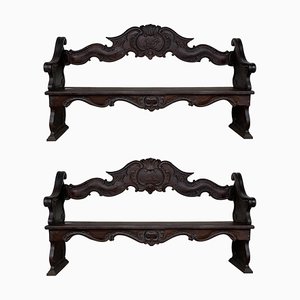 19th Century French Carved Oak Benches, Set of 2