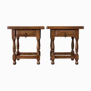 20th Century Spanish Nightstands with Drawer and Iron Hardware, Set of 2