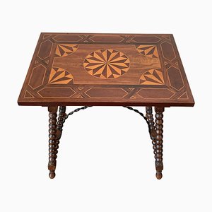 19th Century Baroque Spanish Side Table with Marquetry Top