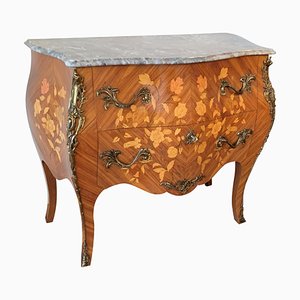 French Louis XV Style Kingwood & Marquetry Ormolu Mounted Bombe Commode