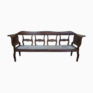 20th Century Large Catalan Bench in Walnut with Caned Seat