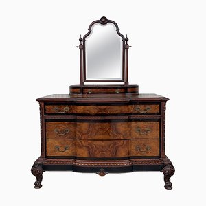 Cómoda veneciana barroca con espejo de madera nudosa de nogal con detalles ebonizados, década de 1900