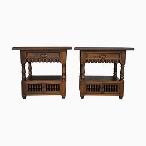 Tables de Chevet avec Tiroirs et Étagères Ouvertes, Espagne, 19ème Siècle, Set de 2