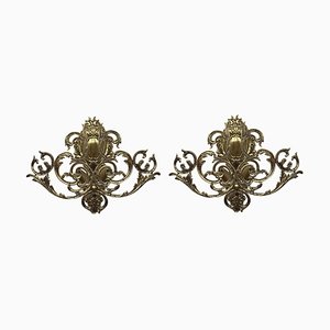 20th Century Baroque Bronze 2-Light Sconces with Bronze Lampshades, Set of 2