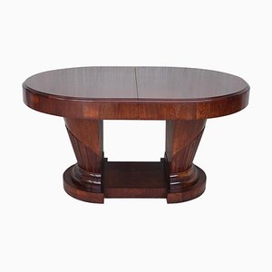 French Art Deco Burl Elm 2-Pedestal Oval Table