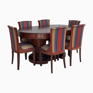 Französischer Ovaler Art Deco Wurzel-Ulmenholz Tisch & Stühle, 7er Set